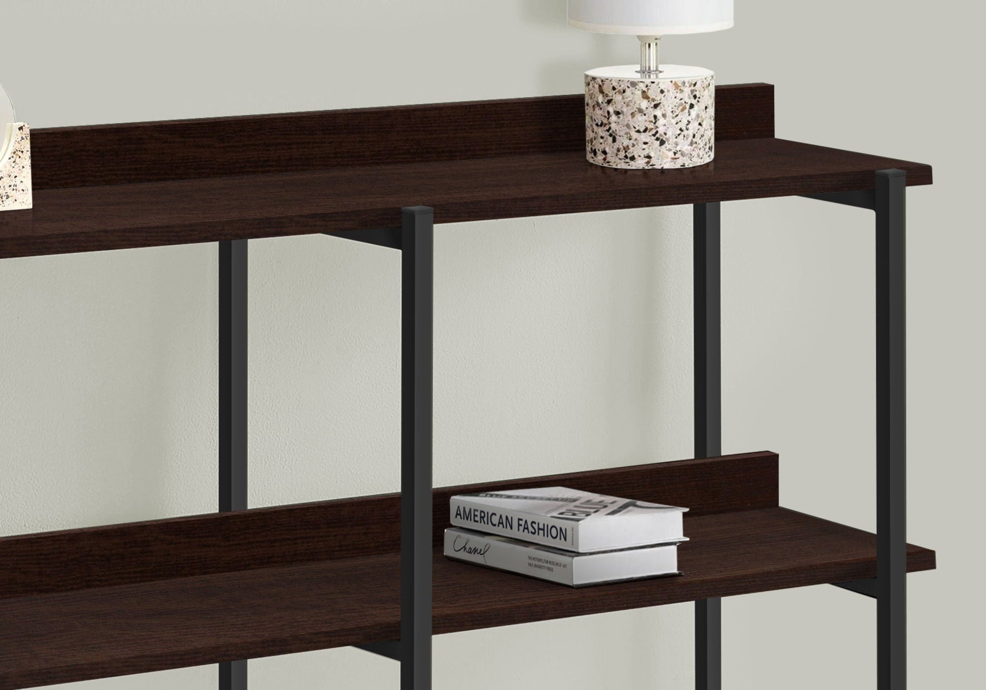 Accent console table, 3-tier design, wood top with black metal frame by Unique Piece Furniture on Tampa Home & Garden Store
