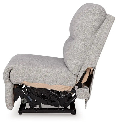 Acklen Place reclining sectional seat in gray fabric with reclining mechanism on black base on Tampa Home & Garden Store