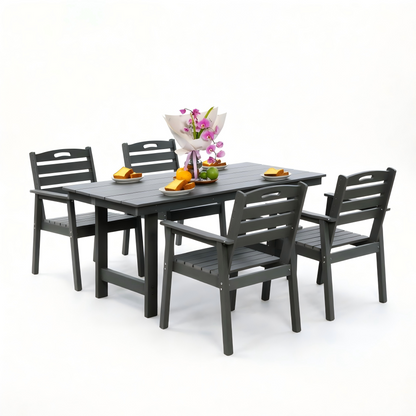 HDPE outdoor patio dining set with table and four chairs in charcoal gray by HouseOfZazla on Tampa Home & Garden Store
