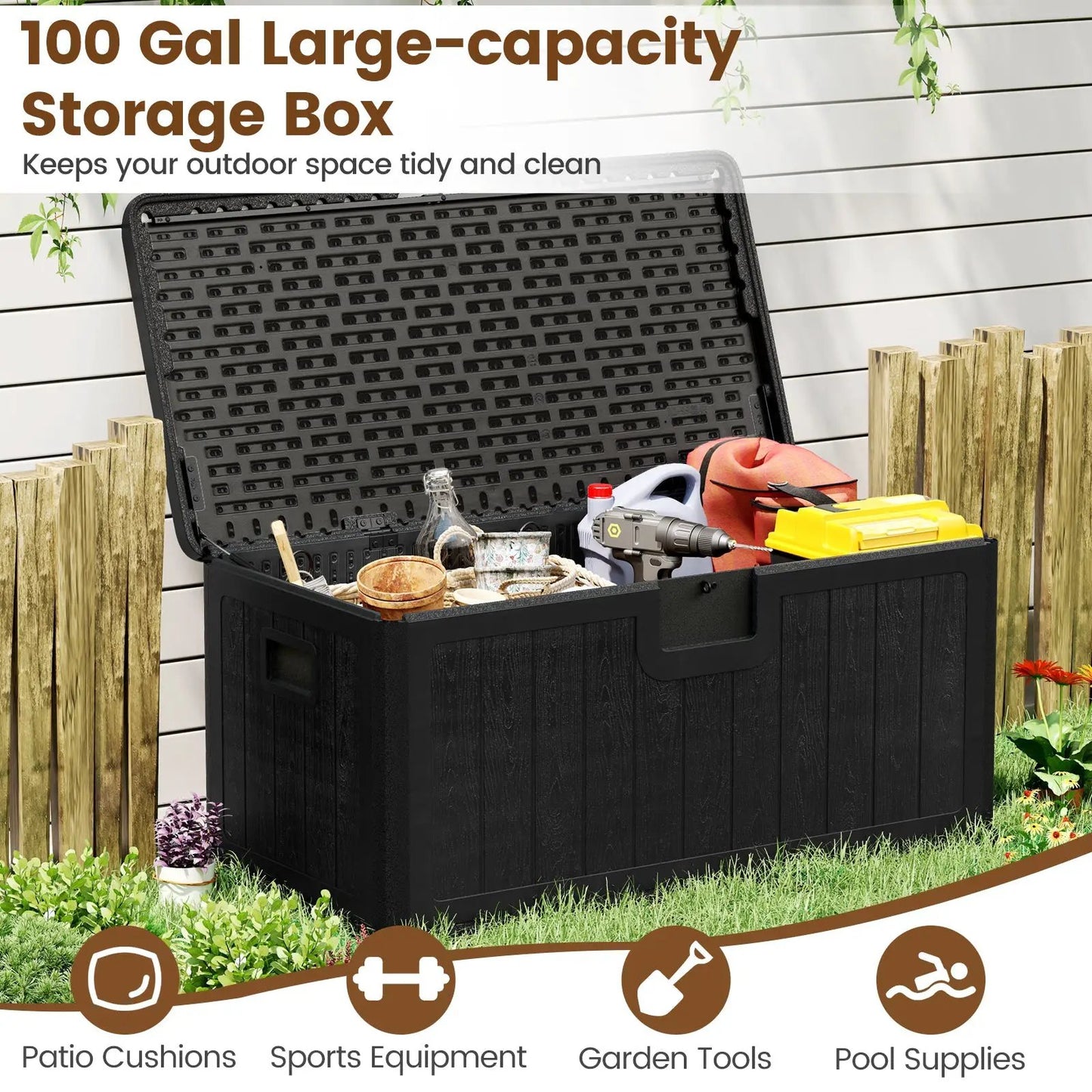 100 Gallon Large Deck Box With Lockable Lid