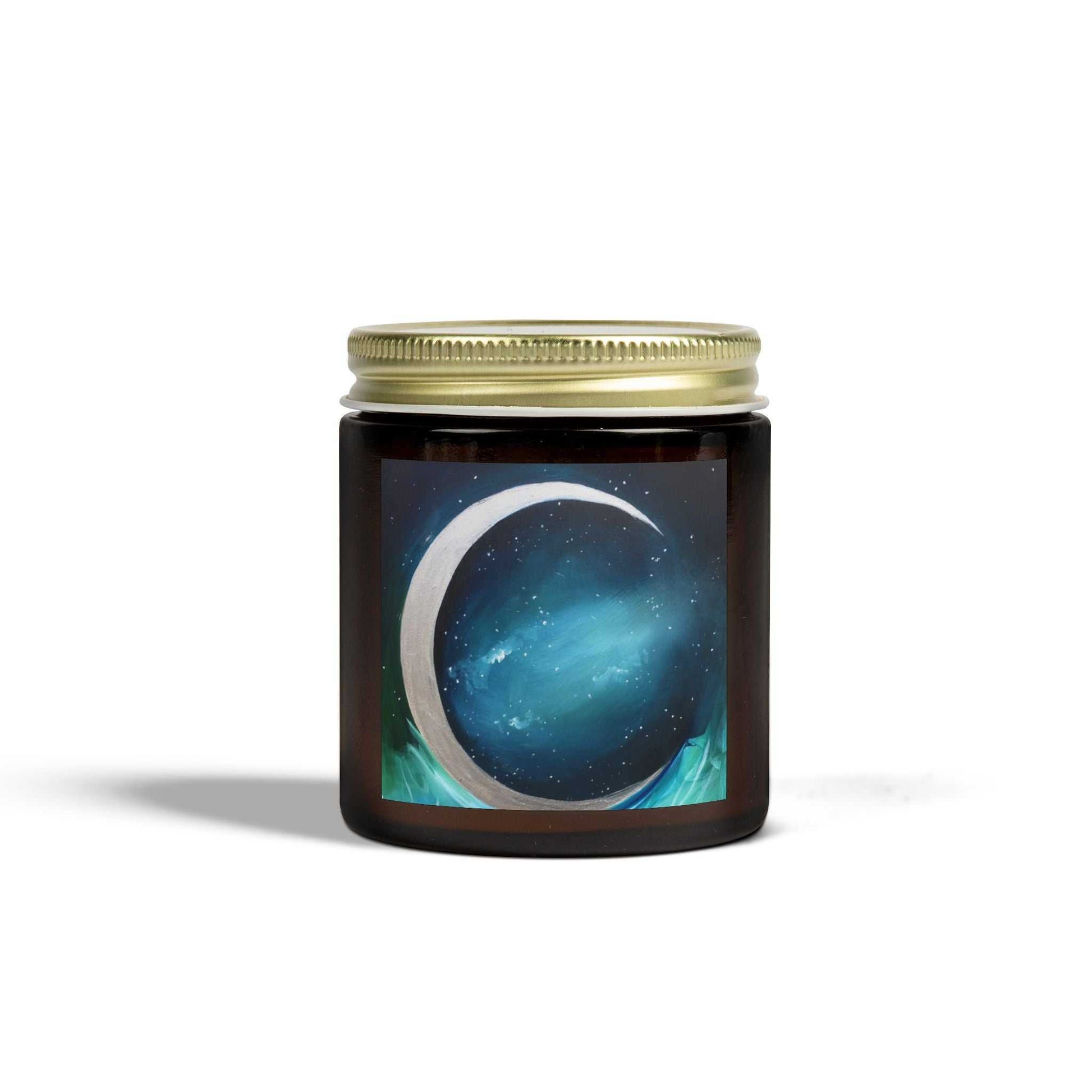 Amber glass scented candle with gold lid Mai Autumn Coconut Apricot Wax label on Tampa Home & Garden Store