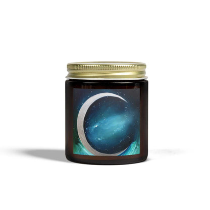 Amber glass scented candle with gold lid Mai Autumn Coconut Apricot Wax label on Tampa Home & Garden Store