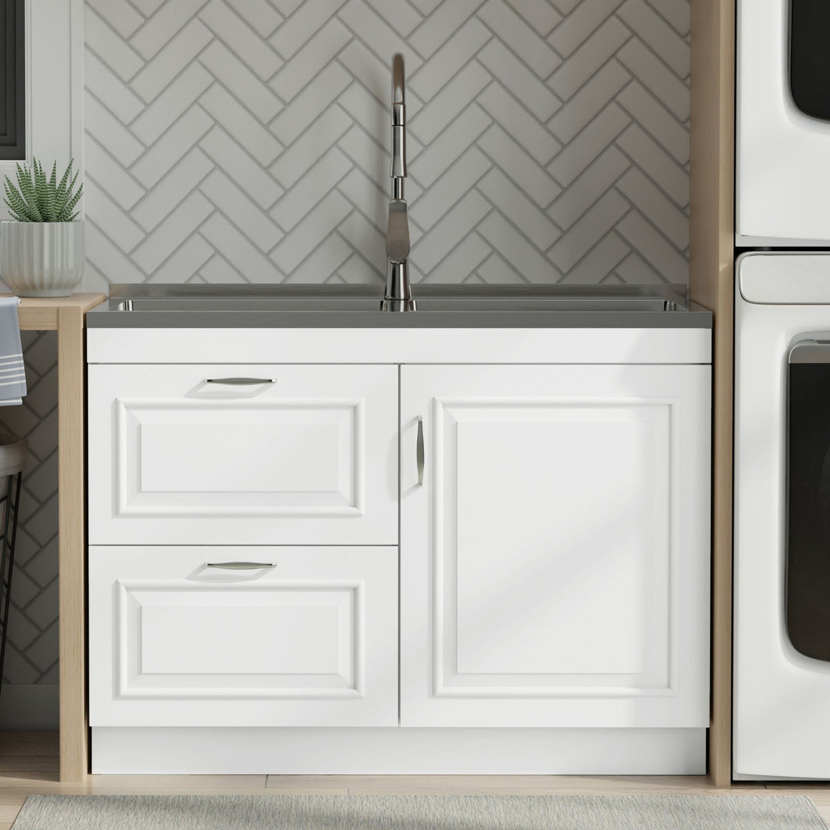 Darwin Laundry Utility Sink with Dual Sinks vanity, chrome faucet on Tampa Home & Garden Store