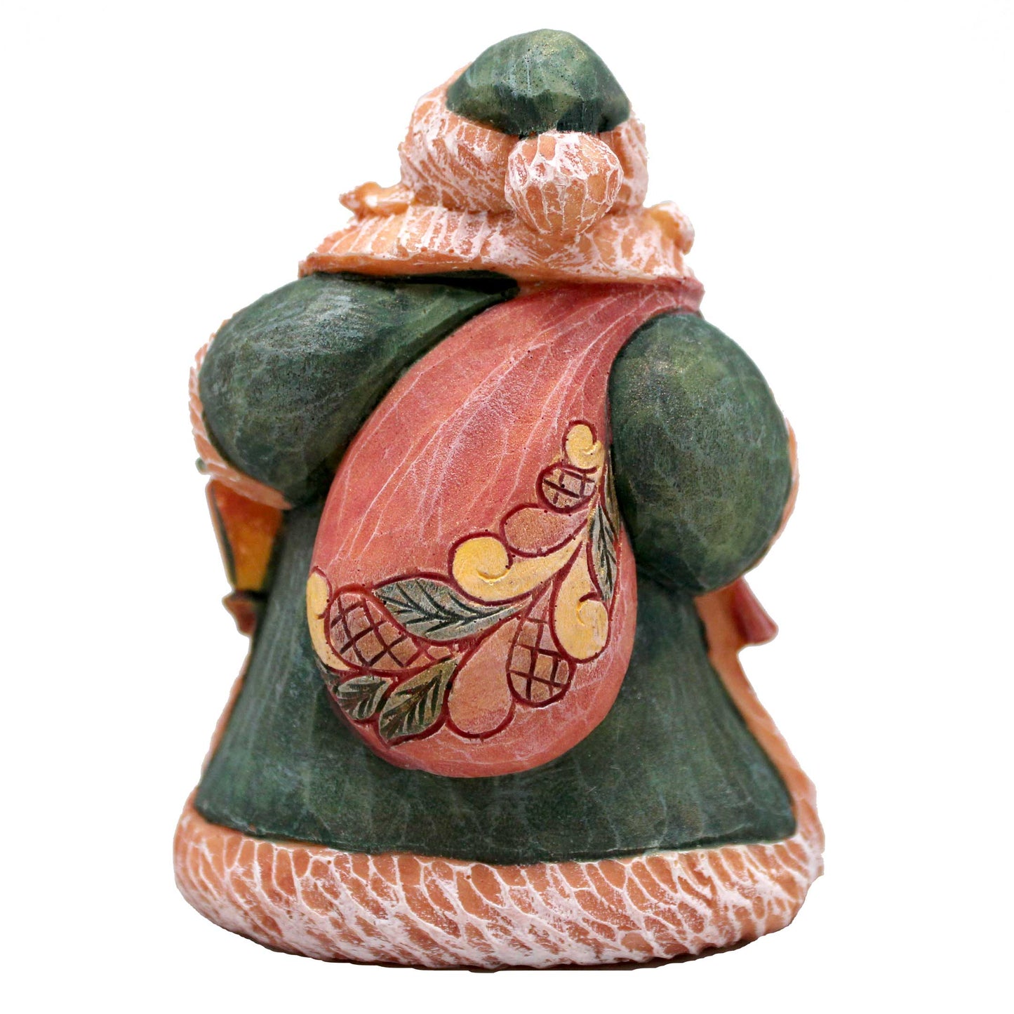 Santa Alaska motif hand-painted sculpted ornament in green coat with pink scarf by G. DeBrekht on Tampa Home & Garden Store