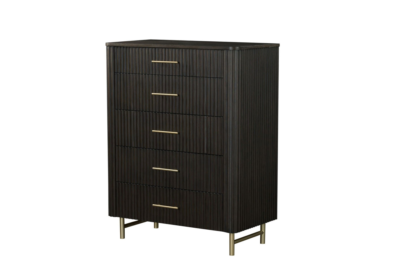 Clayten Espresso accent chest by HouseOfZazla with ribbed panels, gold handles, brass legs on Tampa Home & Garden Store