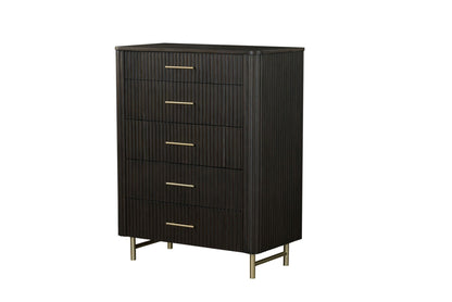 Clayten Espresso accent chest by HouseOfZazla with ribbed panels, gold handles, brass legs on Tampa Home & Garden Store
