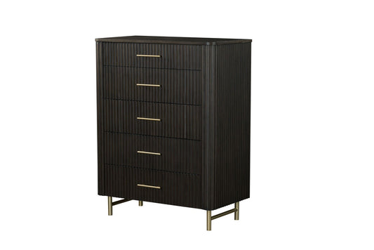 Clayten Espresso accent chest by HouseOfZazla with ribbed panels, gold handles, brass legs on Tampa Home & Garden Store