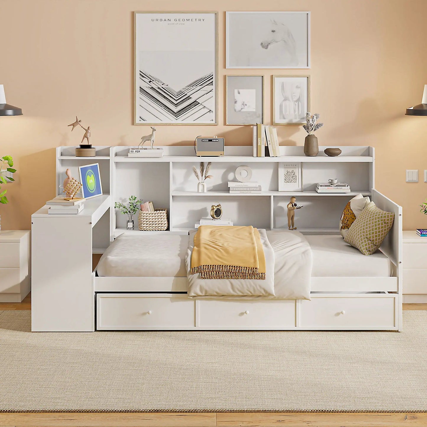 White daybed with 3 drawers, built-in desk and USB ports by Unique Piece Furniture on Tampa Home & Garden Store