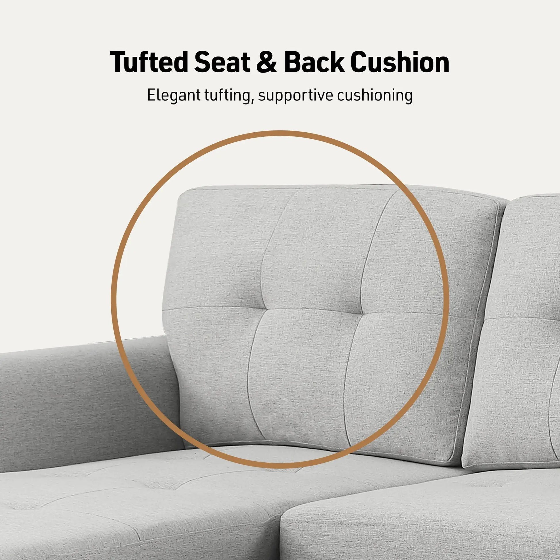 Lucca reversible sleeper sectional sofa in light gray fabric with tufted cushions storage chaise on Tampa Home & Garden Store