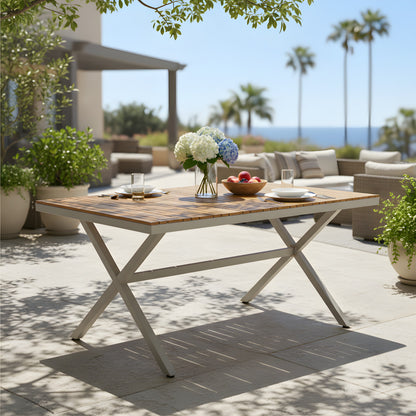 Solid Teak Outdoor Dining Table with Steel Frame