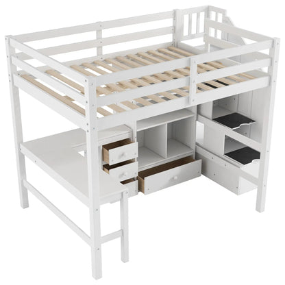 Loft Bed and L Shaped Desk With Storage Drawers