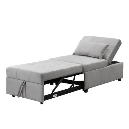 Folding Gray Fabric Sofa and Ottoman Bed