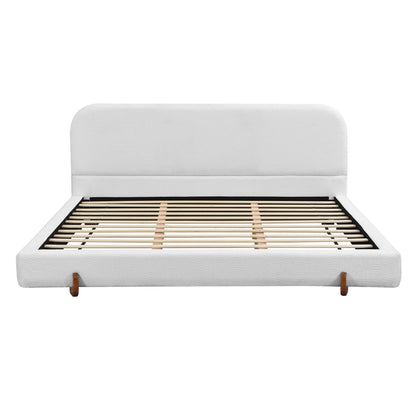 Elegant Upholstered Bed Frame with white curved headboard and wooden legs on Tampa Home & Garden Store