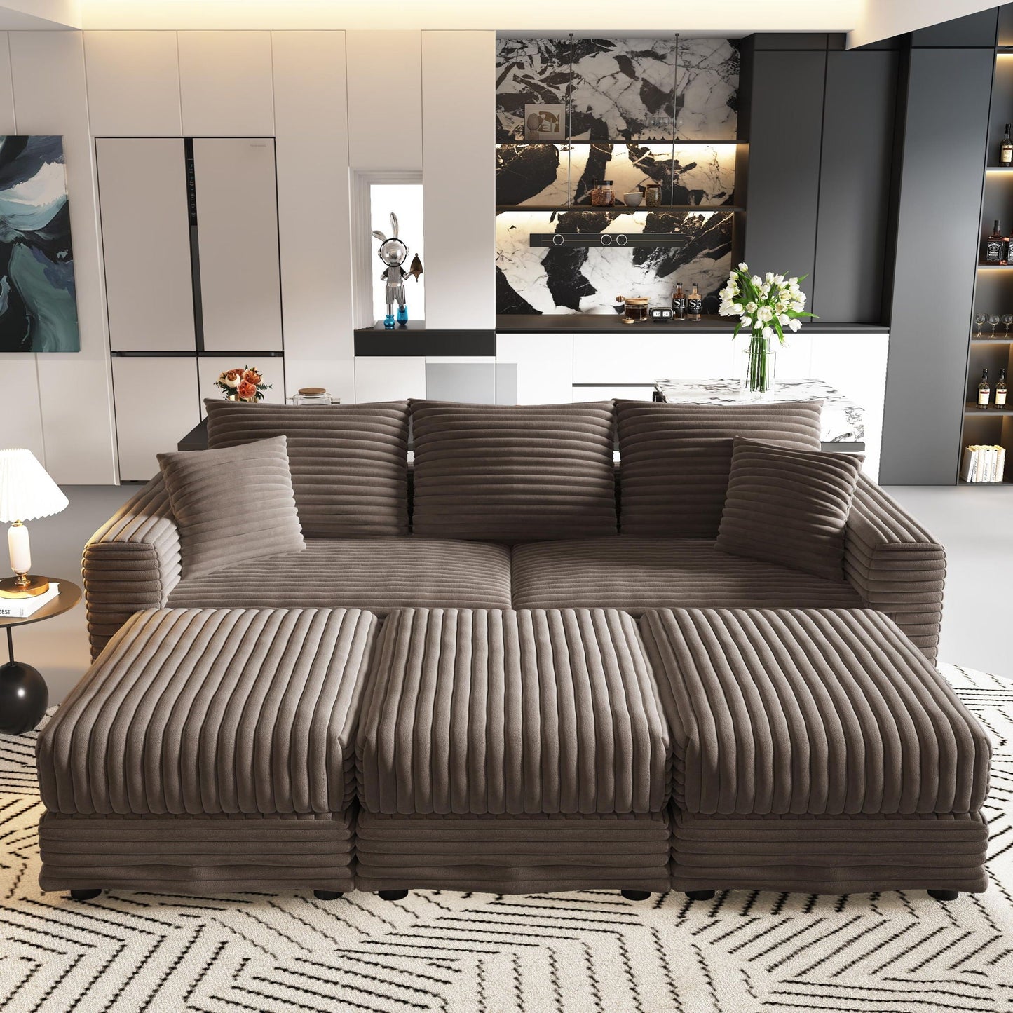 Deep Seat Sofa Bed With Ottoman and Soft Pillows
