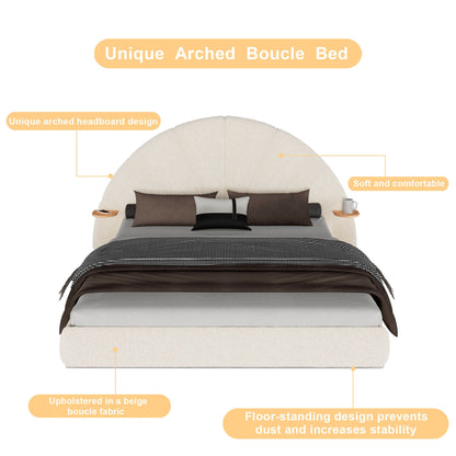 Queen arched bed with beige boucle fabric and small table, floor-standing HouseOfZazla on Tampa Home & Garden Store