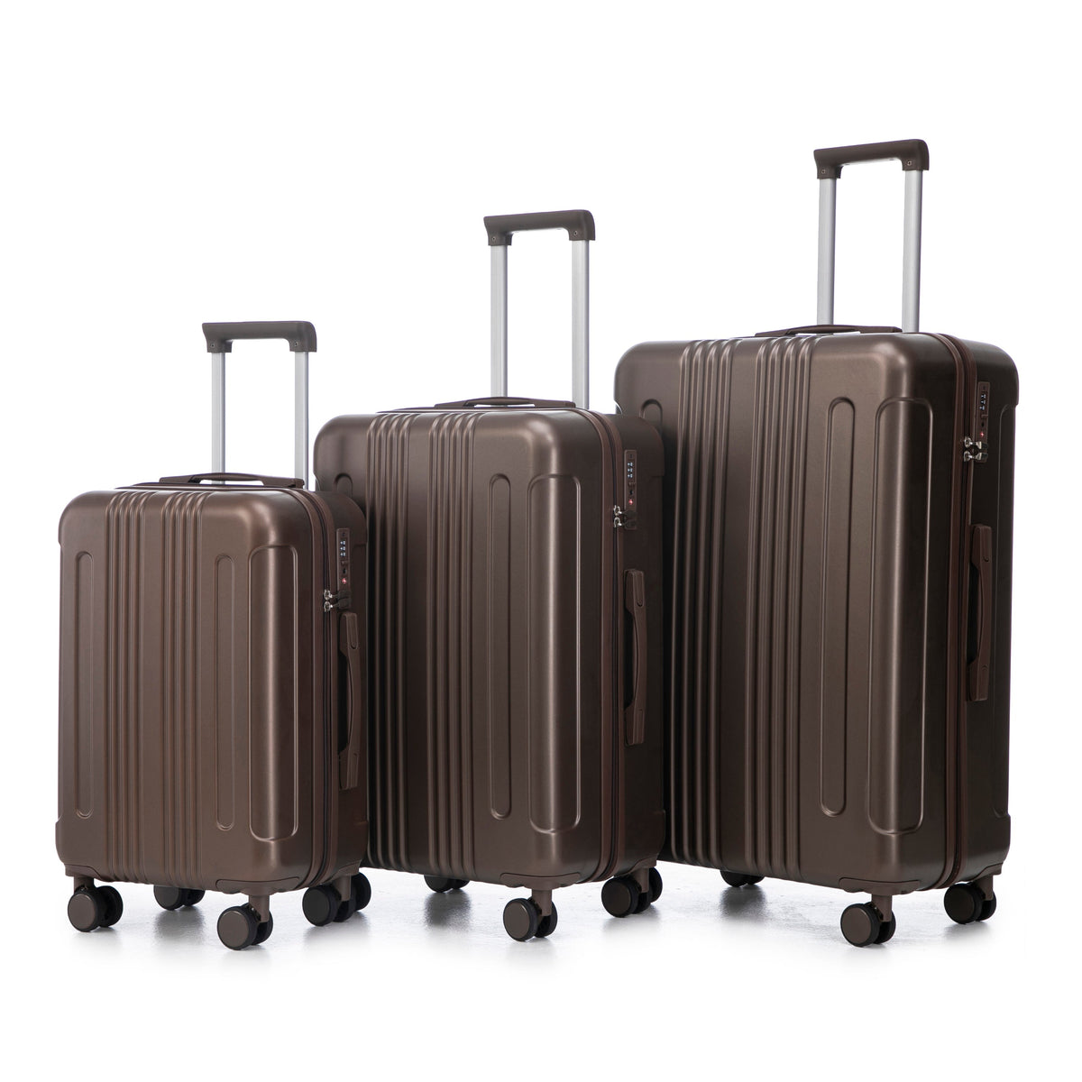 3-Piece ABS Spinner Wheel Luggage Set brown by HouseOfZazla with 3 suitcases on Tampa Home & Garden Store