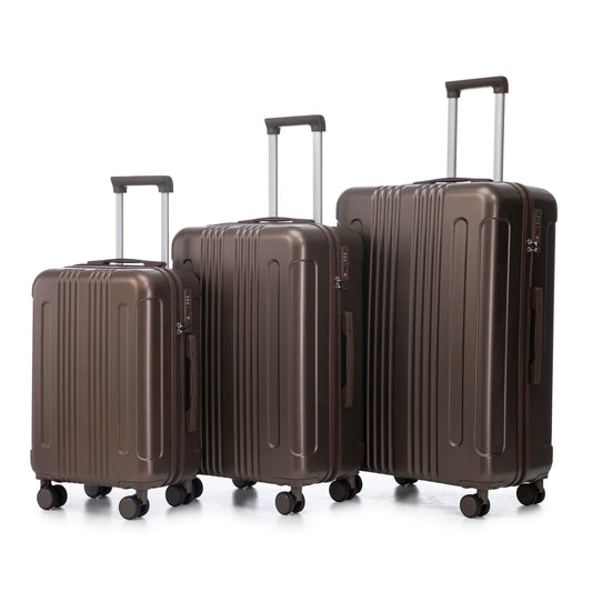 3-Piece ABS Spinner Wheel Luggage Set brown by HouseOfZazla with 3 suitcases on Tampa Home & Garden Store