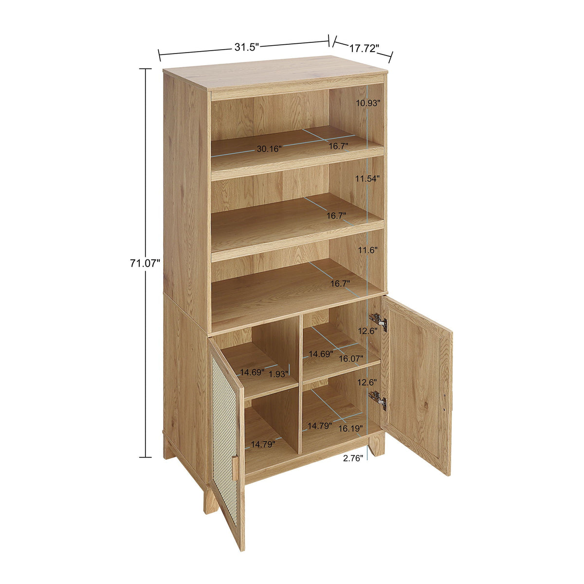 Sheridan Bookcase Cabinet with Modern Cane, 7 shelves in light brown/black by HouseOfZazla on Tampa Home & Garden Store