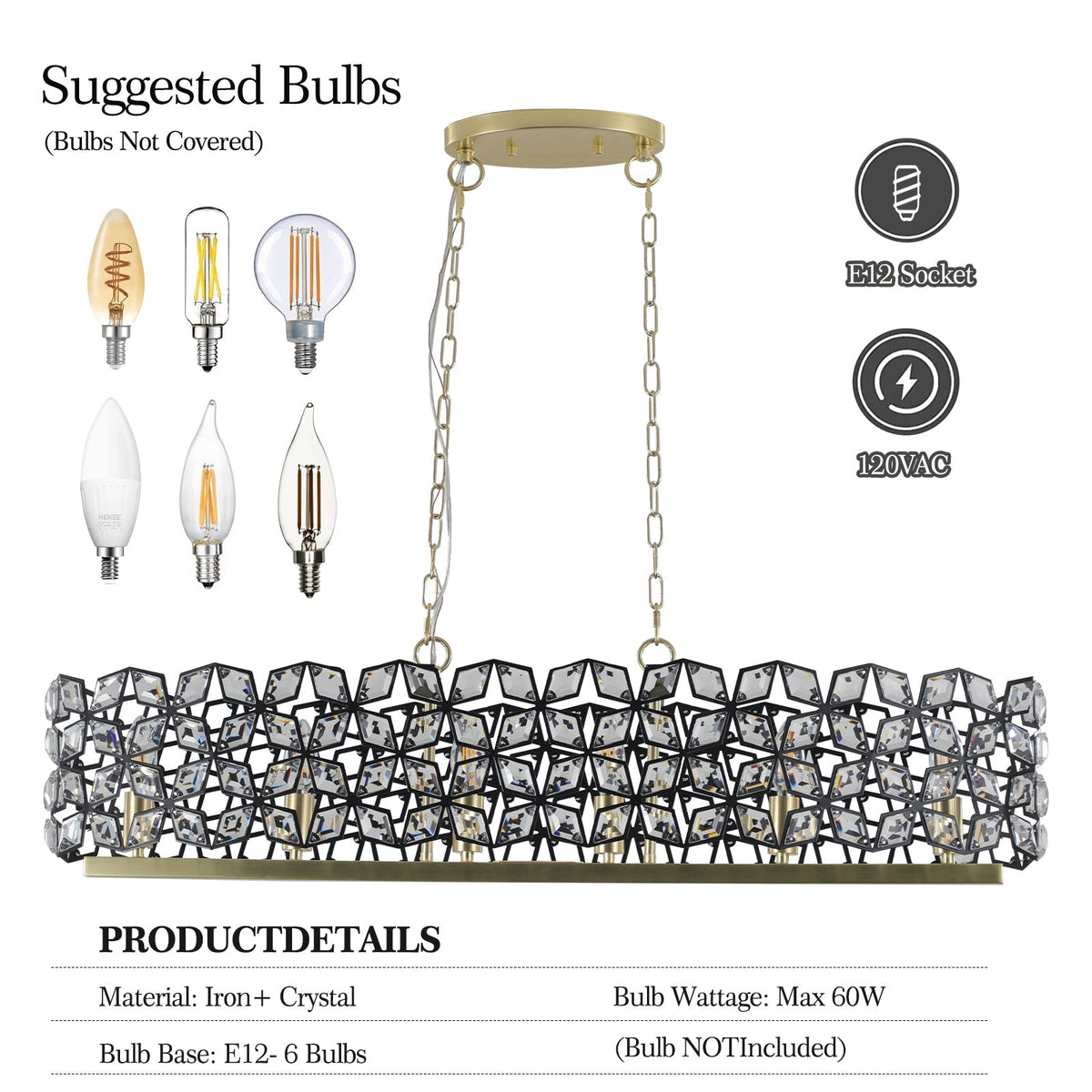 Chandelier 39in Contemporary Crystal and Black-Gold Pendant by HouseOfZazla with brass chains on Tampa Home & Garden Store