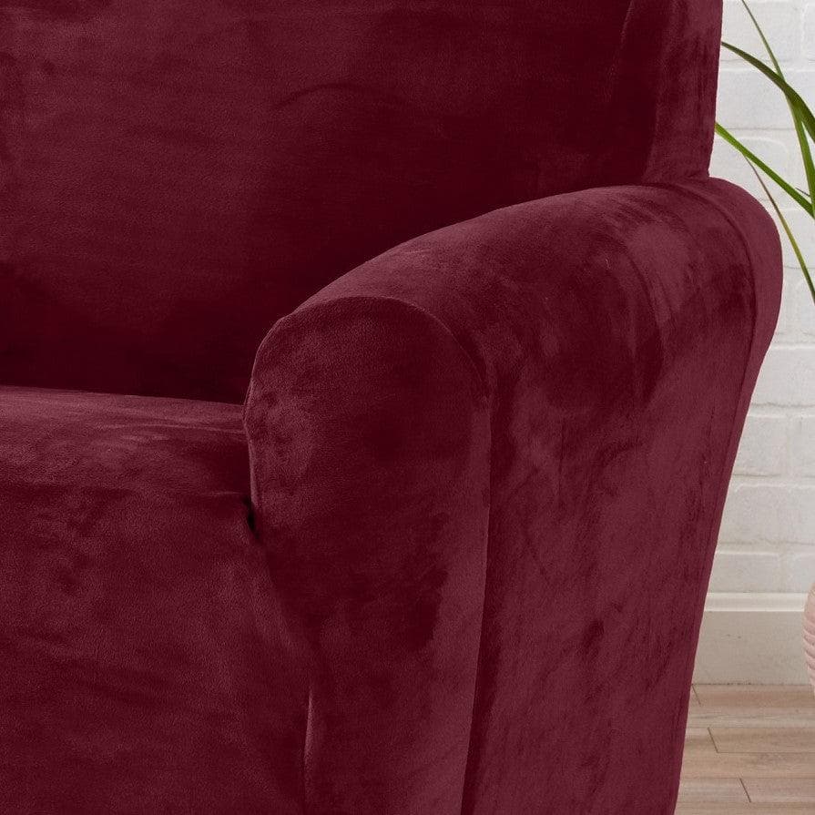Velvet Stretch Slipcover Gale Collection burgundy velvet by Great Bay Home on Tampa Home & Garden Store