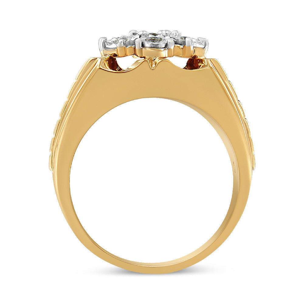 Men's gold plated sterling silver floral diamond cluster ring, 1/3 Cttw, size 10, Bids.com on Tampa Home & Garden Store