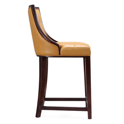 Bar height stool in tan leather with dark wood frame, HouseOfZazla, 28–30in on Tampa Home & Garden Store