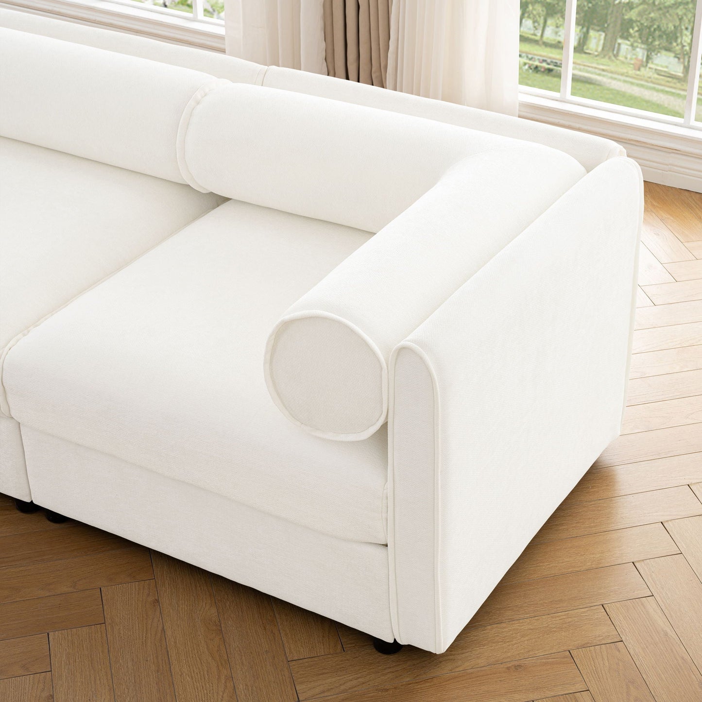 Modern Sofa with Storage and Cylindrical Backrest