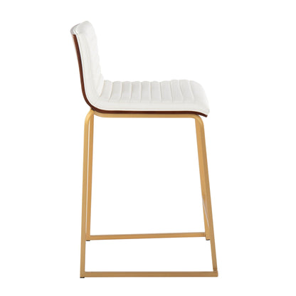Mason Mara counter stool set of 2, white upholstered seat with wood frame and gold legs on Tampa Home & Garden Store