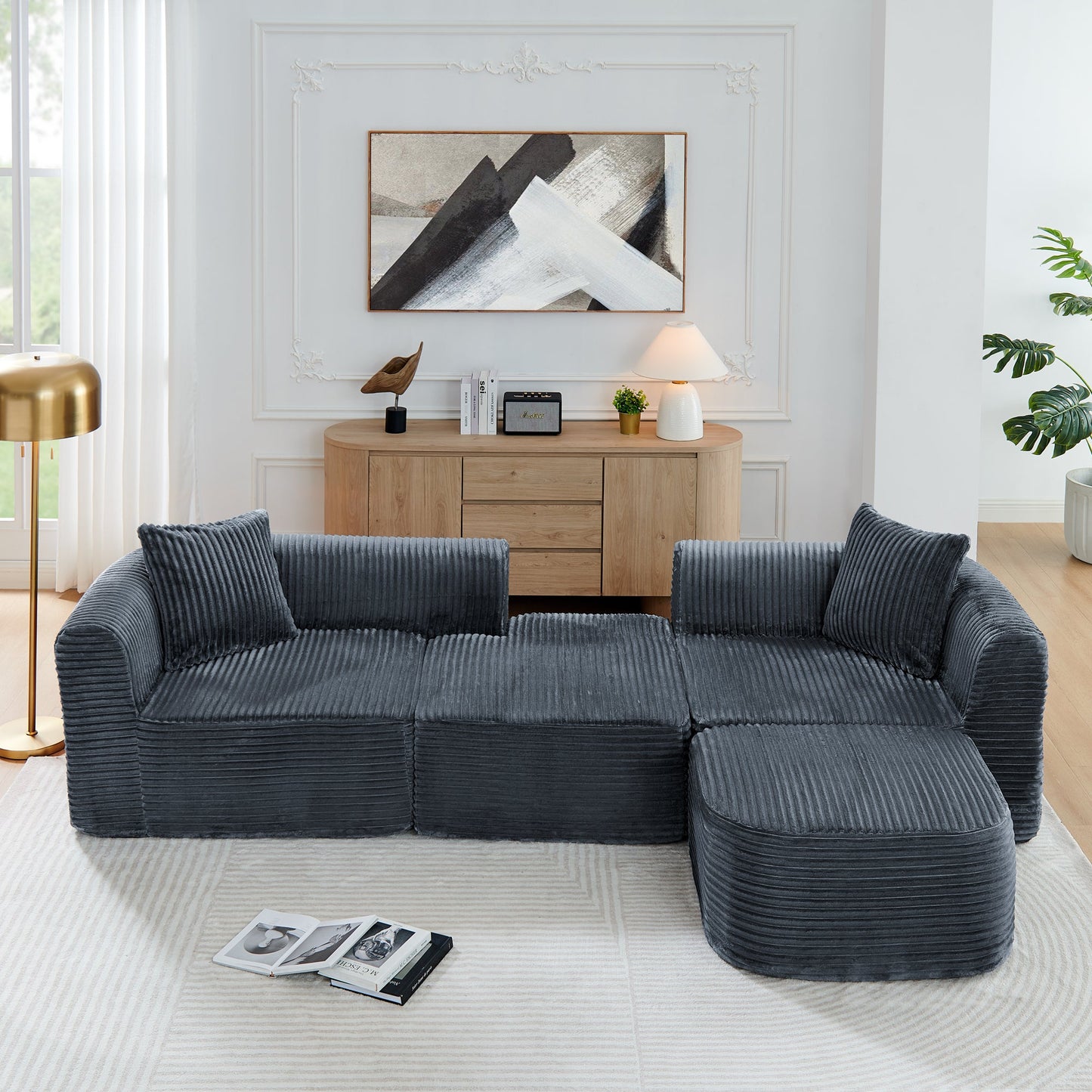 Sofas 114-inch Cloud Sectional Sofa with L-shaped Chaise in dark blue corduroy on Tampa Home & Garden Store