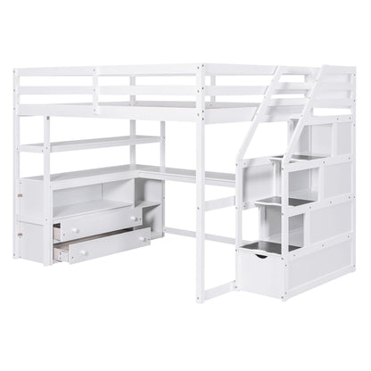 Loft bed with desk and built in shelves in white wood with 2 drawers and storage staircase on Tampa Home & Garden Store