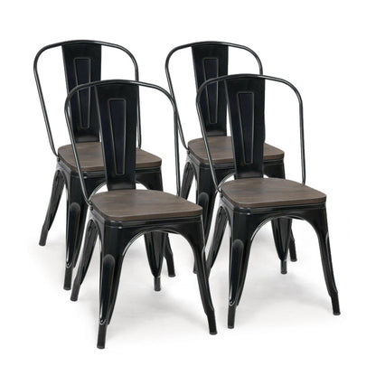 18 Inch Height Set of 4 Stackable Style Metal Wood Dining Chair-Dark Green