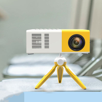 Gift Home Entertainment Projector handheld mini LED projector, yellow and white on tripod on Tampa Home & Garden Store