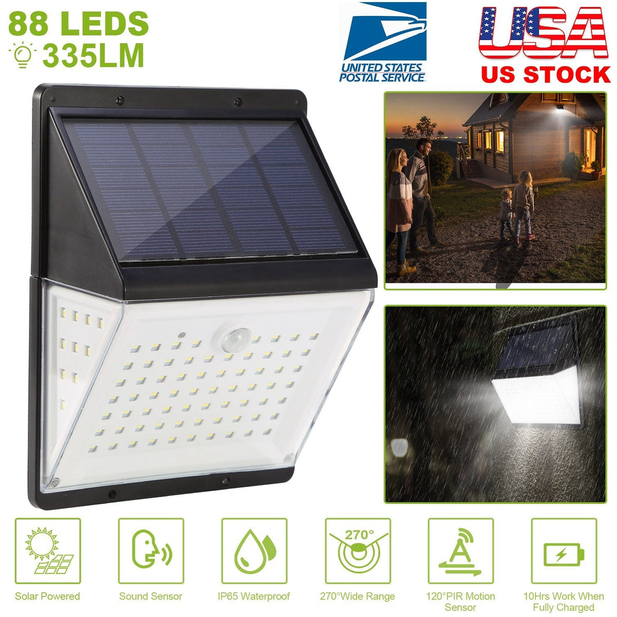 GBruno Store 88 LED solar wall light with motion sensor, IP65 waterproof, 270° range, 2.5m wire on Tampa Home & Garden Store