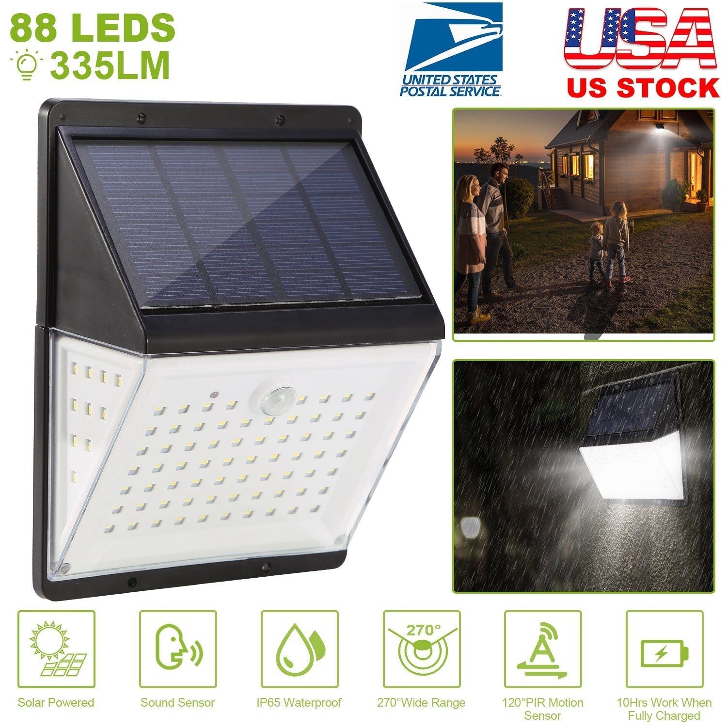 GBruno Store 88 LED solar wall light with motion sensor, IP65 waterproof, 270° range, 2.5m wire on Tampa Home & Garden Store