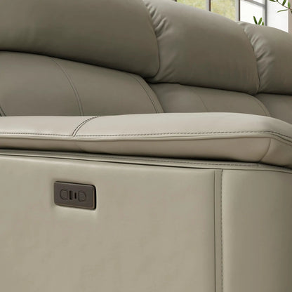 Oslo Dual Power Reclining Sofa tan leather upholstery with plush cushions and exposed stitching on Tampa Home & Garden Store