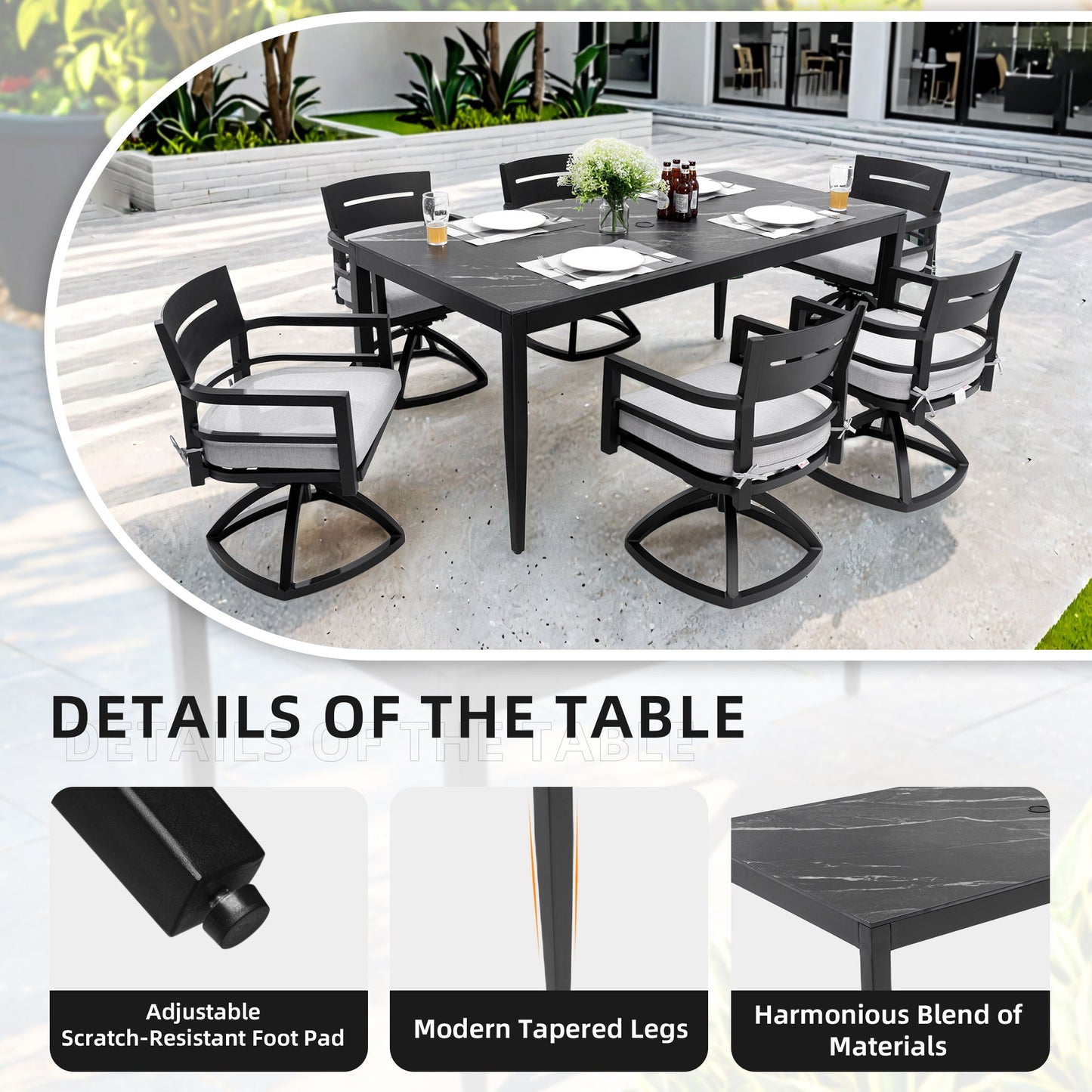 Outdoor Modern Patio Dining Table and Stone Top