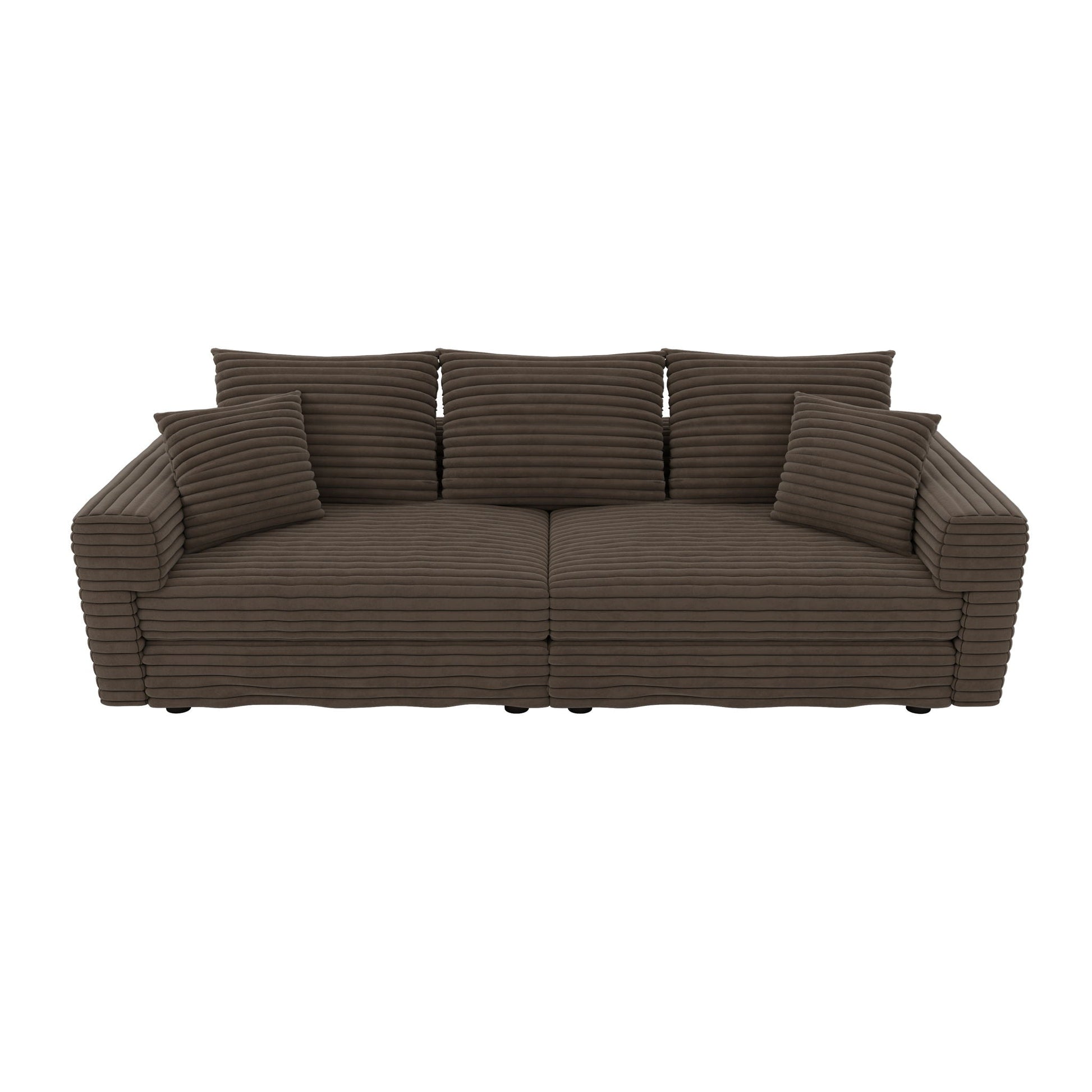 4 Seat Modern Comfy Upholstered Sofa Cloud Couch brown ribbed fabric HouseOfZazla on Tampa Home & Garden Store