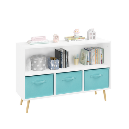 Kids bookcase with Collapsible Fabric Drawers Children's Book Display Toy Storage Cabinet Organizer White/Blue - Tampa Home & Garden Store