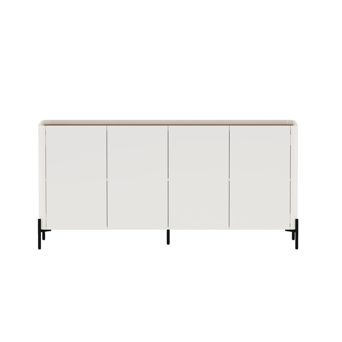 Abbey sideboard with adjustable shelves, white body and light brown top, black metal legs on Tampa Home & Garden Store