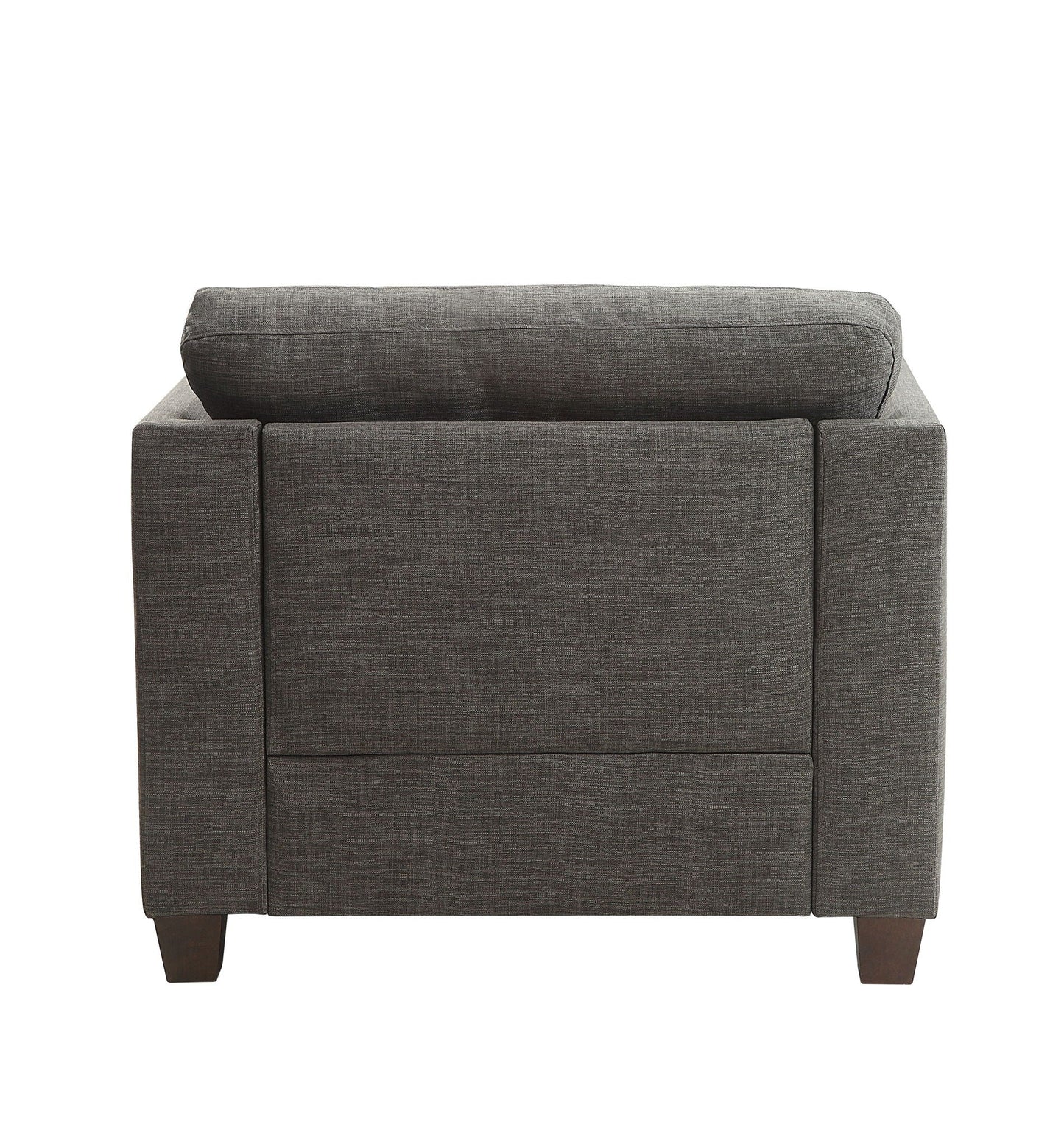 Laurissa Armchair with 3 pillows in light charcoal fabric, dark wood legs on Tampa Home & Garden Store