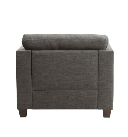 Laurissa Armchair with 3 pillows in light charcoal fabric, dark wood legs on Tampa Home & Garden Store