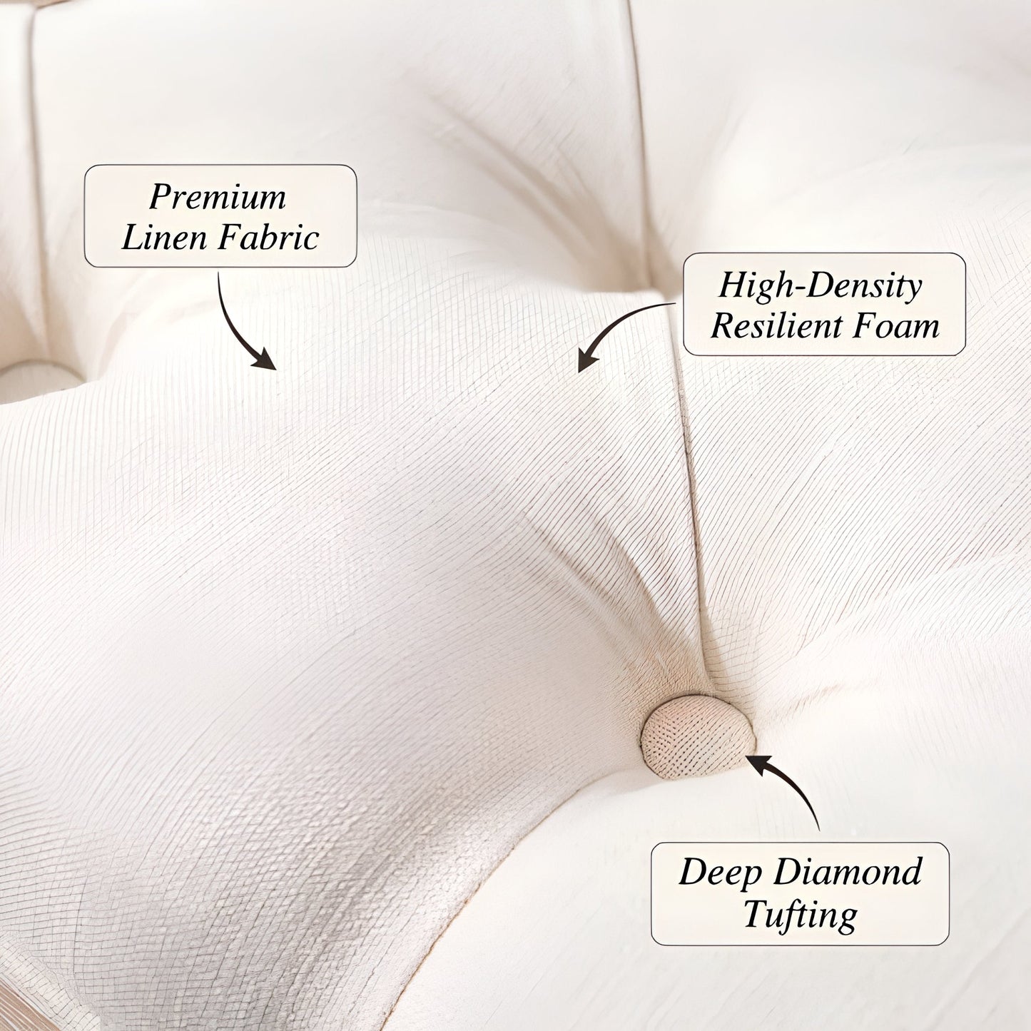 Bedroom Bench HouseOfZazla ivory premium linen fabric with deep diamond tufting on Tampa Home & Garden Store