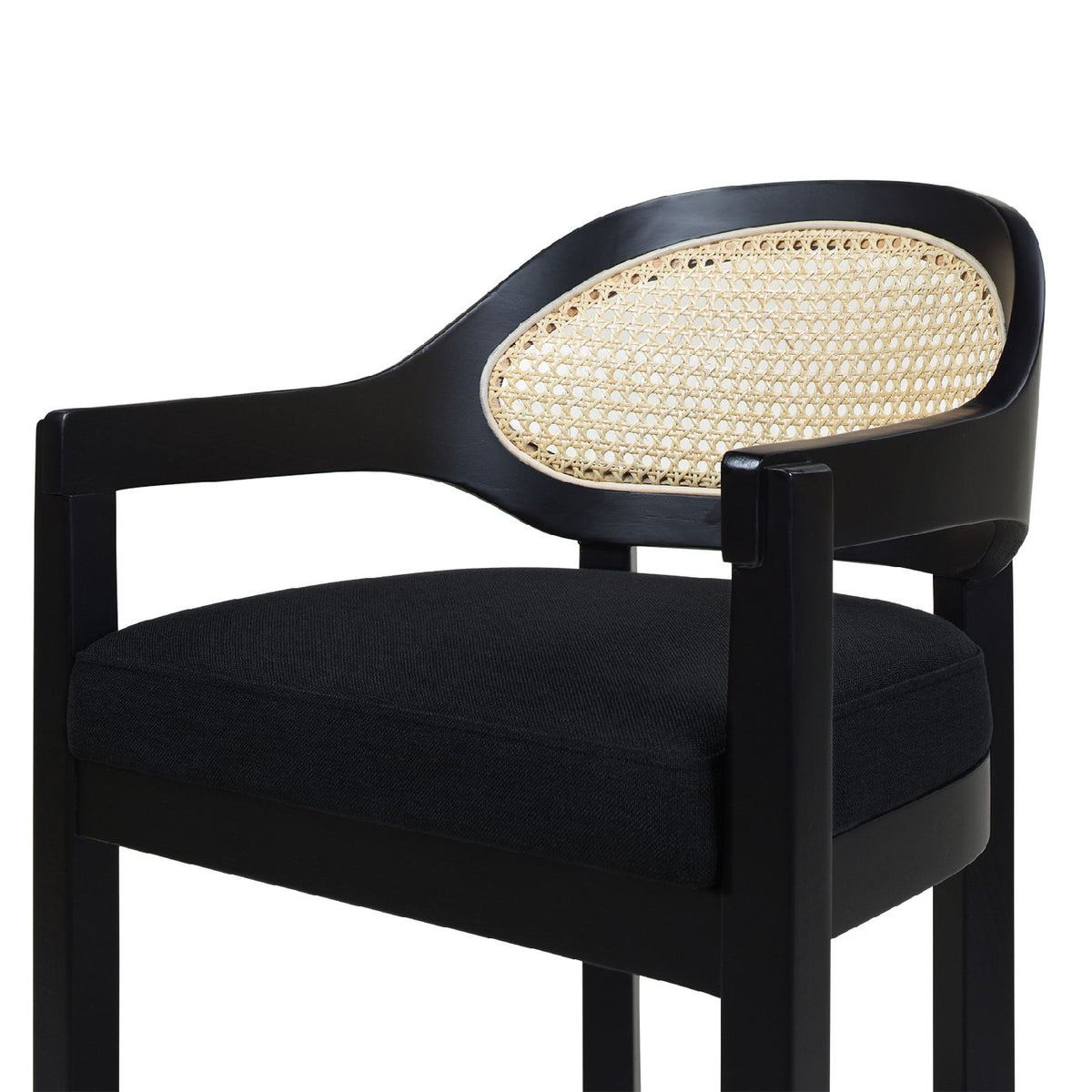 HouseOfZazla mid-century cane-back counter height stool with black frame and natural cane back on Tampa Home & Garden Store