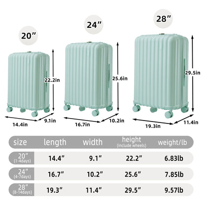 Mint green 3-piece spinner luggage set with 20in, 24in, and 28in cases on 360deg wheels on Tampa Home & Garden Store