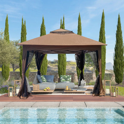 Outdoor Steel Gazebo With Mesh Nets and Canopy