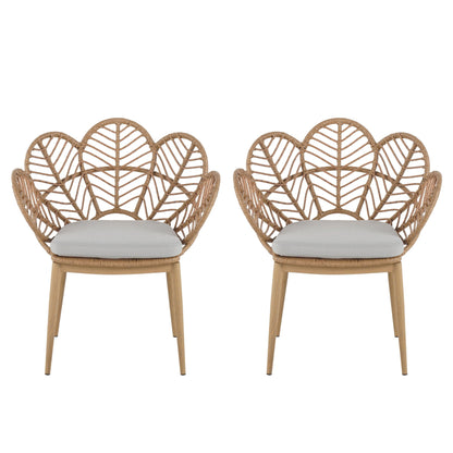 Kirk outdoor wicker papasan chairs set of 2 with peacock-shaped backs and gray cushions on Tampa Home & Garden Store