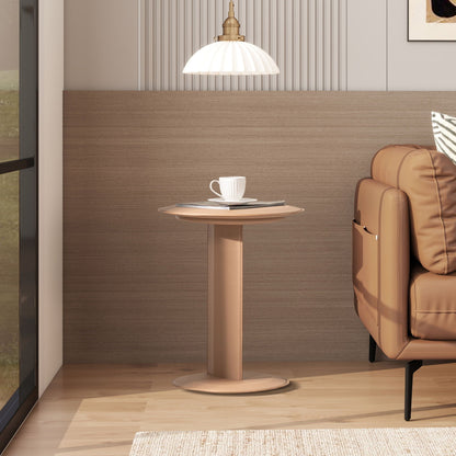 Leatherette C-Shaped Sofa Side Table with Round Top in Saddle Brown on Tampa Home & Garden Store