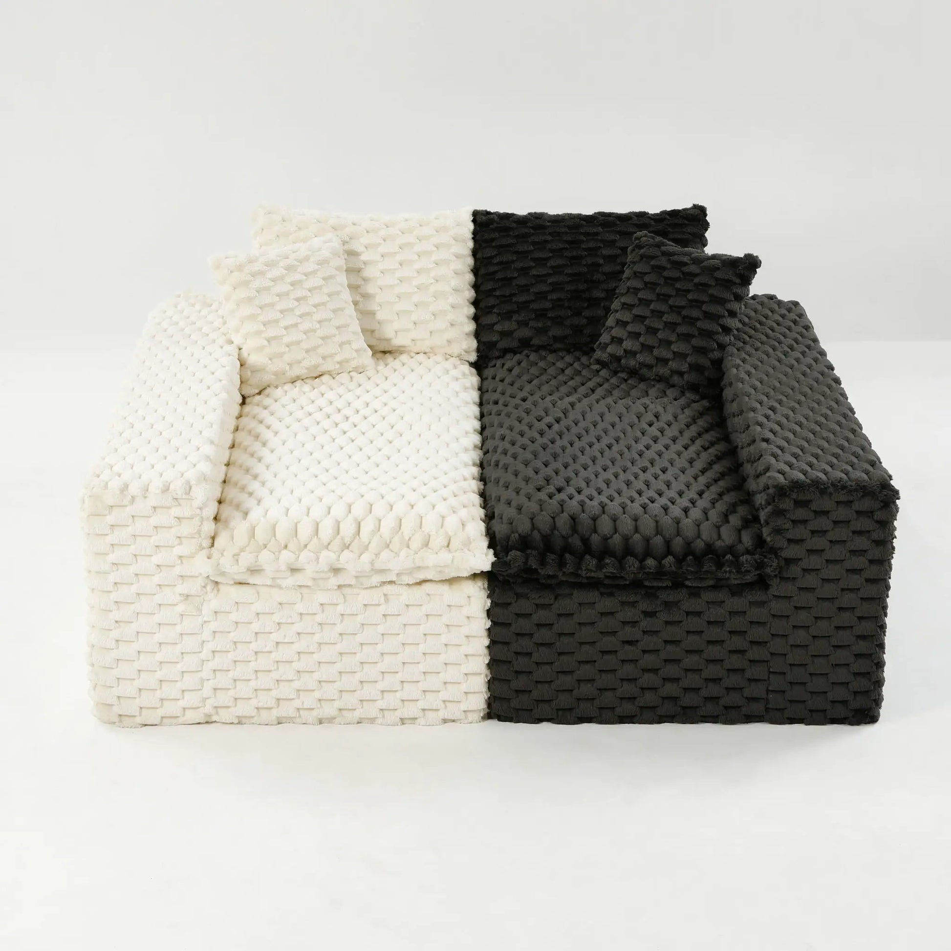 Luxury Multifunctional Sofa For Living Room cushions set in cream and charcoal woven textures on Tampa Home & Garden Store
