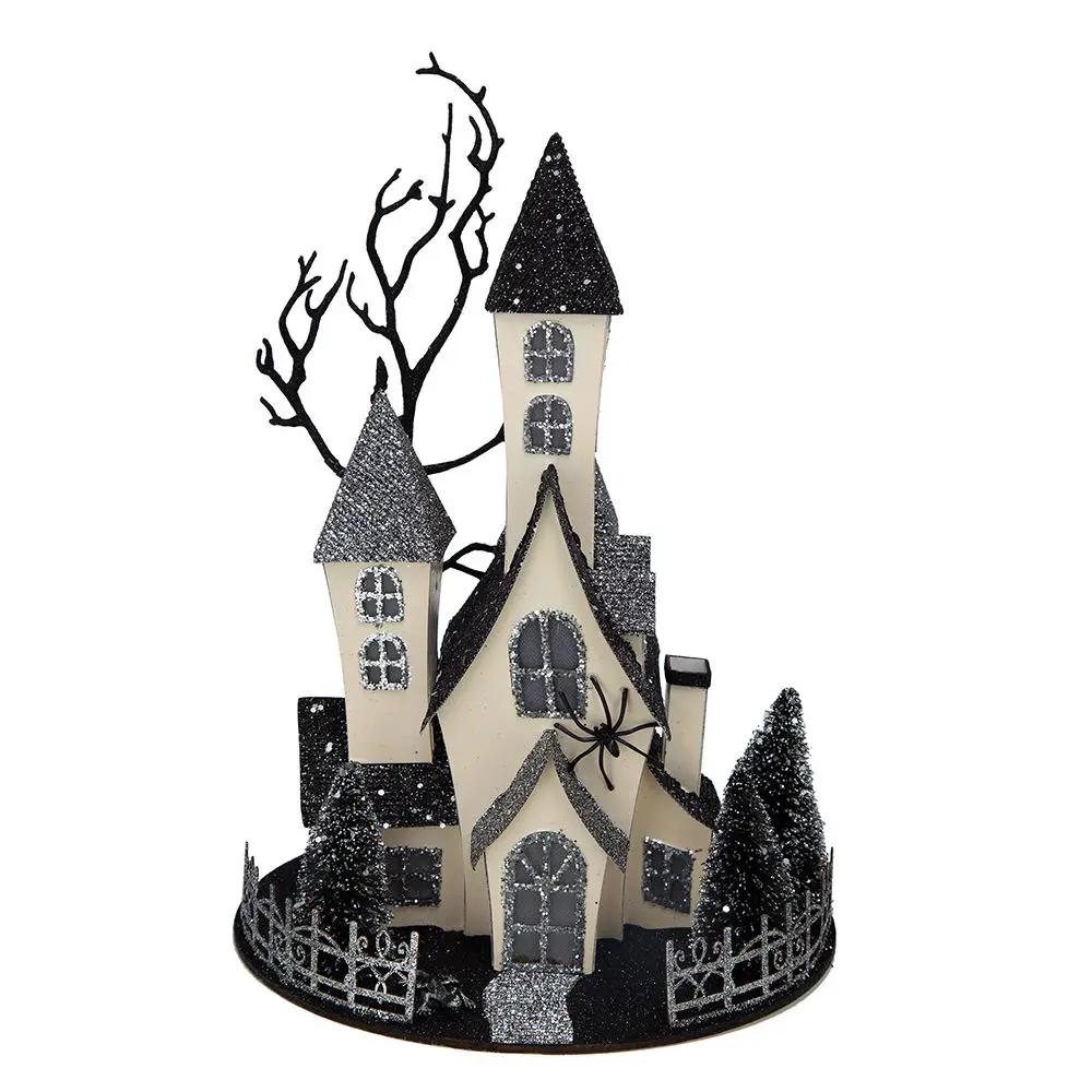 Cardboard lighted haunted house sculpture, beige with glitter roofs, Unique Piece Furniture on Tampa Home & Garden Store