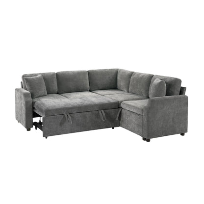 Modern L-shaped sleeper sectional sofa with hidden storage in grey upholstery by HouseOfZazla on Tampa Home & Garden Store